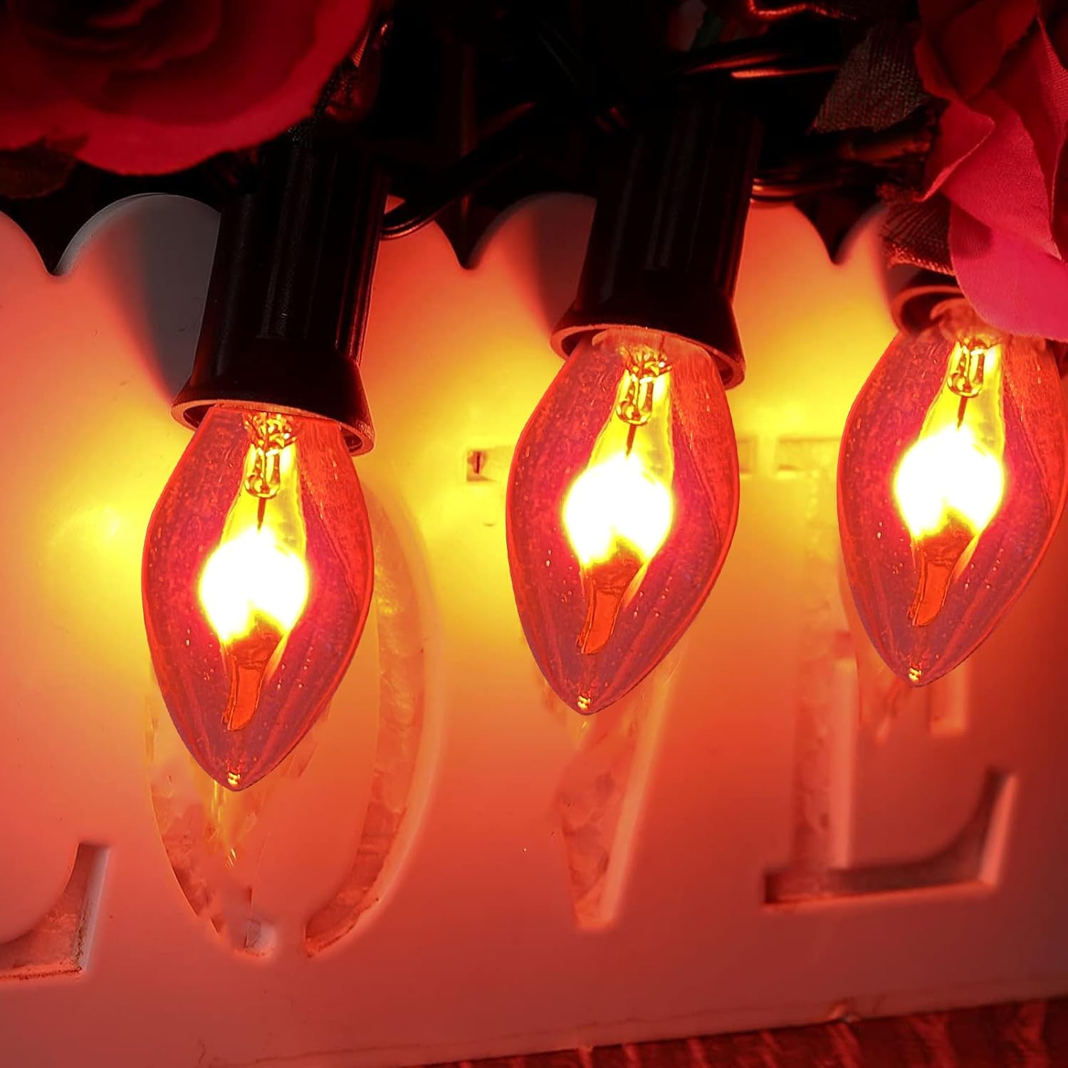Christmas Flicker Flame Light Bulb C7 Clear Flame Shape Candelabra Bulb for C7/E12 Base String Lights, Christmas Candelabra Light, Chandelier, E12 Candelabra Base Replacement Bulbs, 120 Volt, 25 Pack
