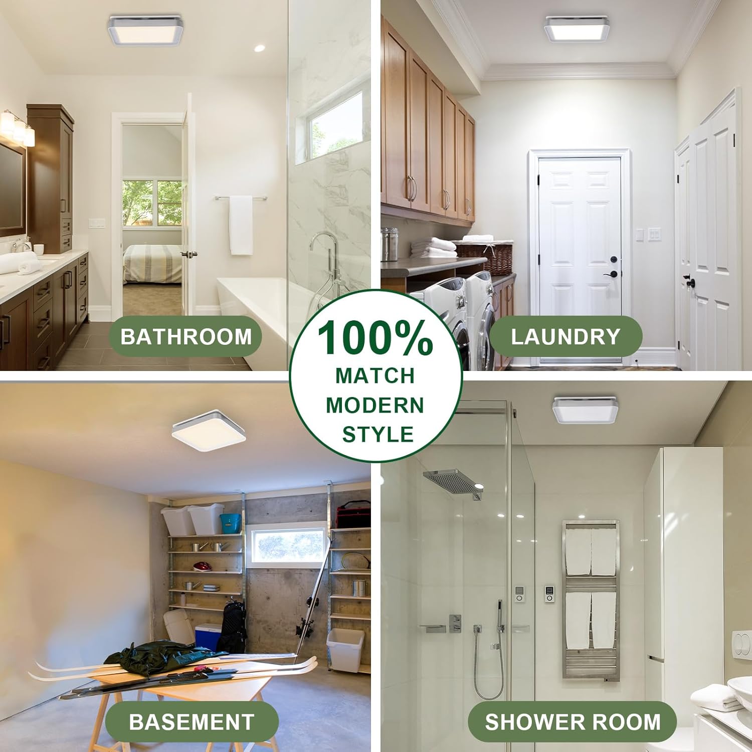 Akicon Bathroom Exhaust Fan with Light, 50-80-100 CFM DC Motor, 1.2 Sones 3CCT LED Light 2700K/4000K/5500K with 7W Night Light Quiet Energy Saving Ceiling Fan, Silver