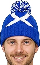 Embroidered Scotland Flag Navy Pom Pom Beanie Hat Navy for Unisex