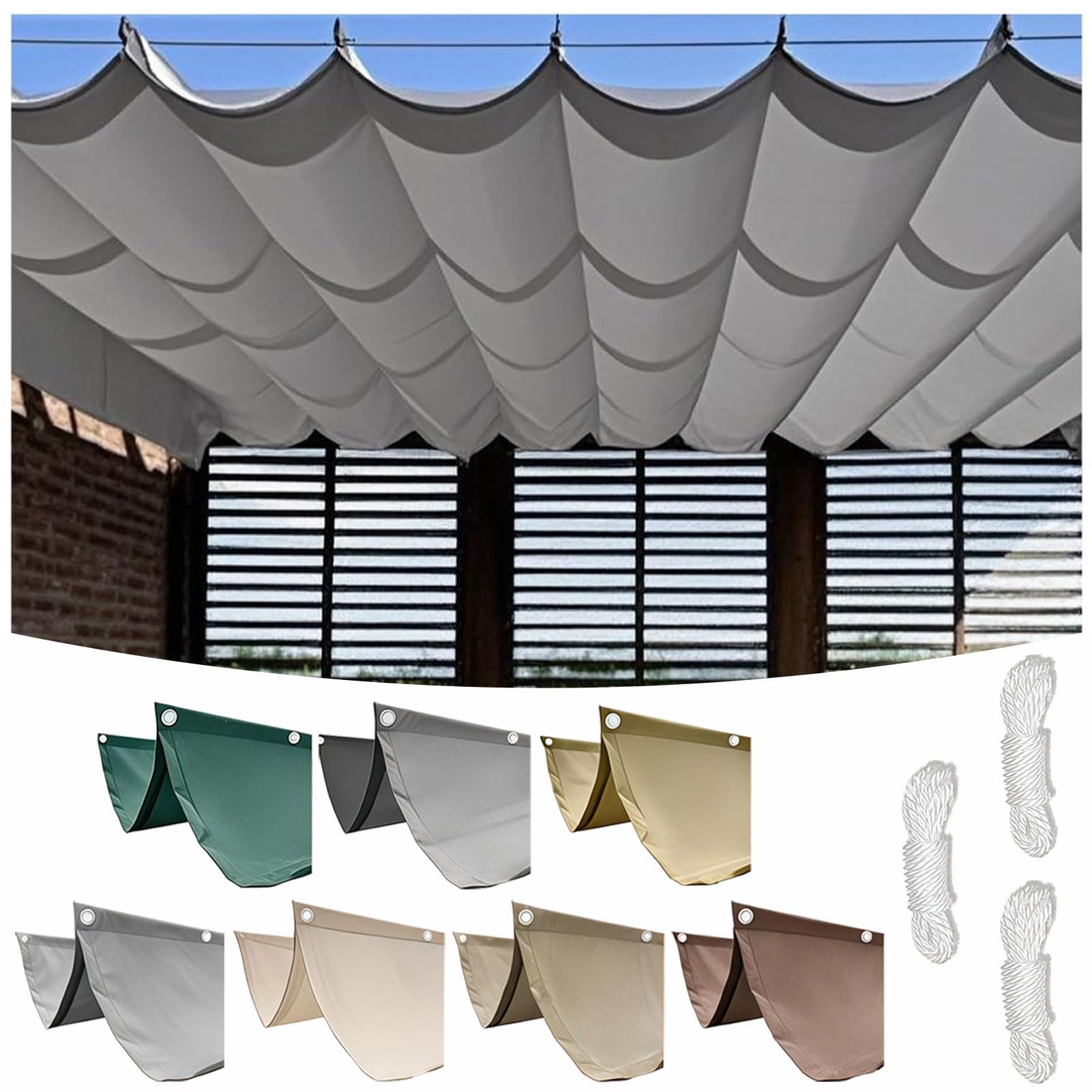 Vela Ombreggiante Onda Retrattile Tenda Parasole in Poliestere Copertura per Pergola Rettangolare Impermeabile Protezione Vento per Esterni Giardino Veranda Patio