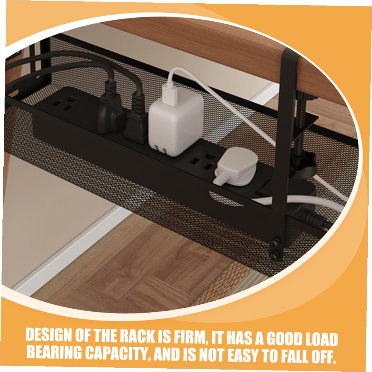 Organizador de Cables bajo Escritorio Metálico Negro Bandeja para Gestión y Almacenamiento de Cables Cesta para Ocultar Regletas y Enchufes Tamaño Grande 40X13X7 CM Adecuado