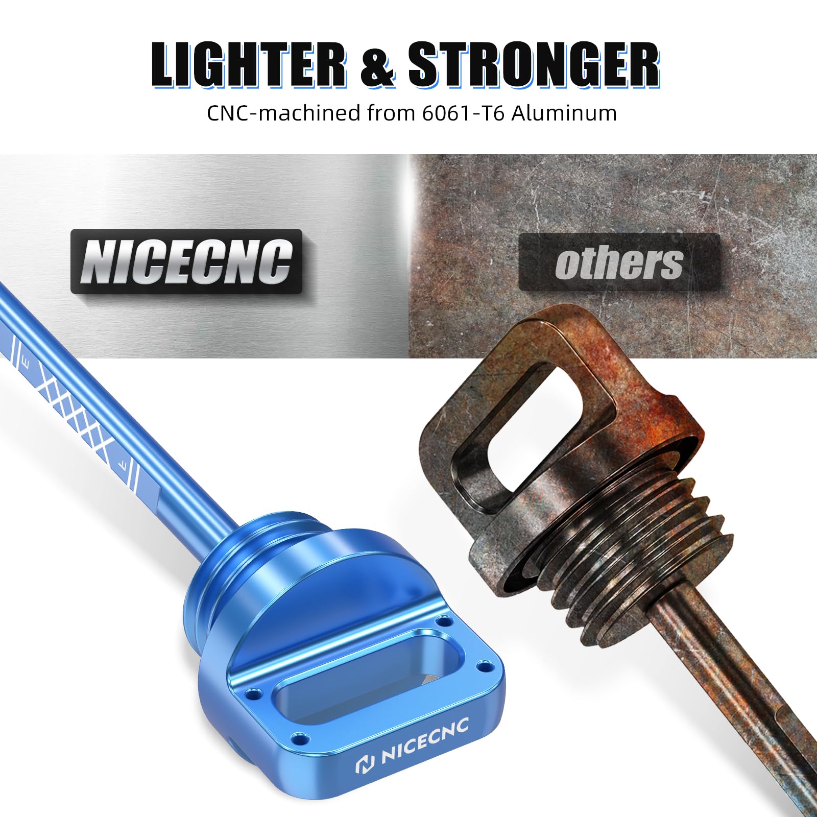 NICECNC Jauge d'huile moteur bleue T6 en aluminium Compatible with Raptor 700 YFM700 YFZ 450 2004-2009, 2012-2013, remplacement pour 5LP-21761-00-00 5LP-21761-00-00 Voir montage