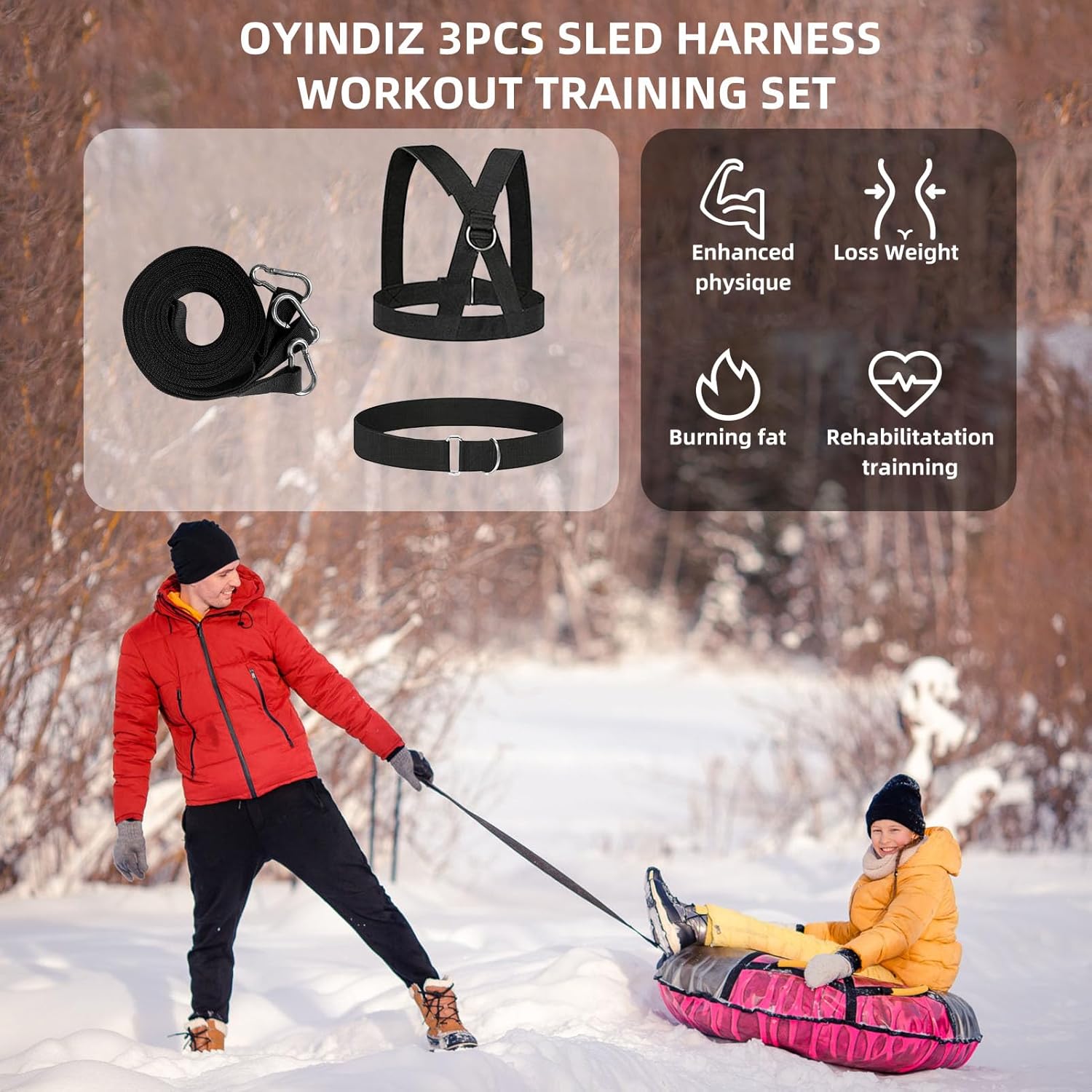 Sled Workout Equipment, Harness Set for Training Outdoor, Tire Pulling Fitness Resistance Full Body Physical Exercise Football Men and Women