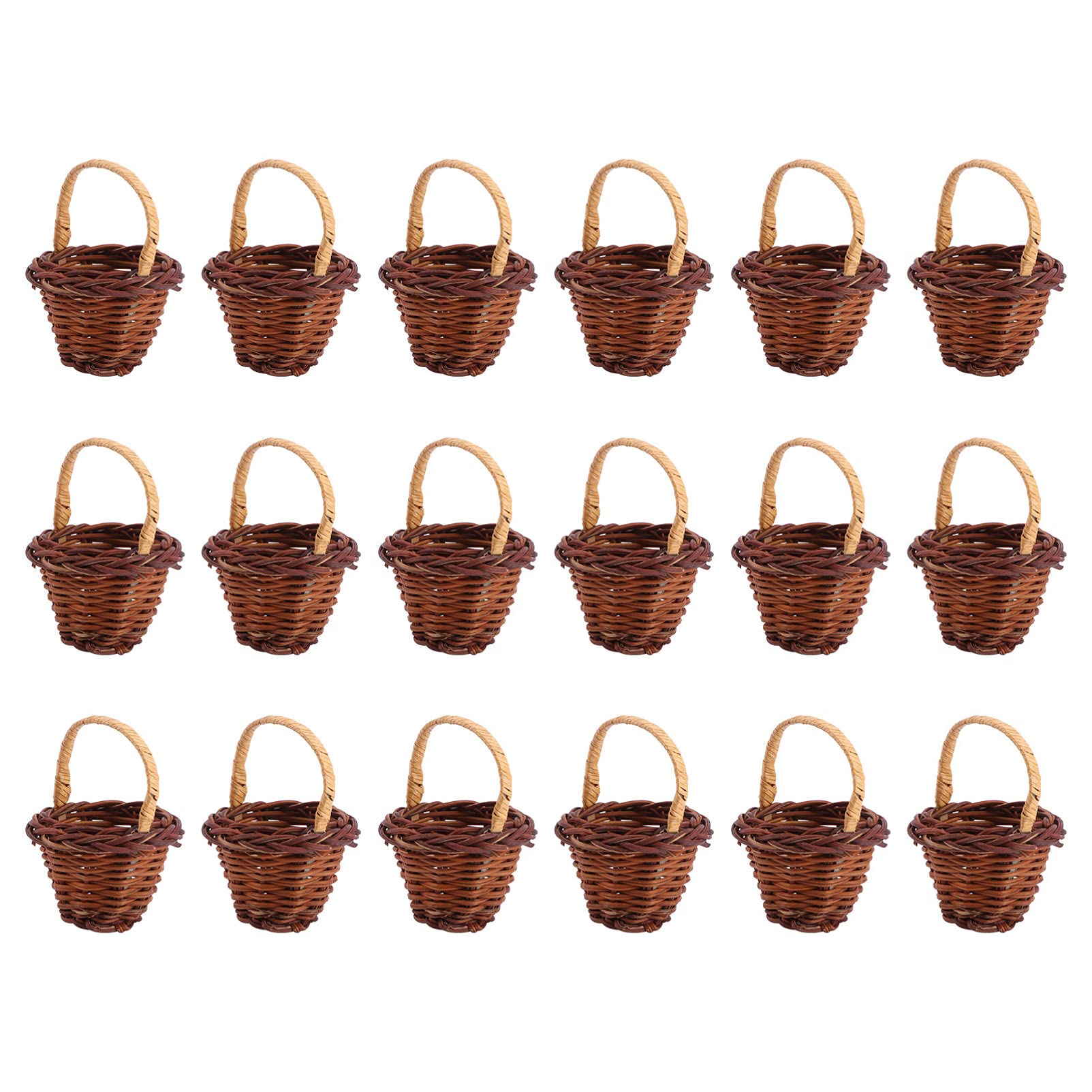 Yardwe 20pcs Decorative Mini Flower Basket Wedding Candy Basket Wood Woven Basket Fruit Picnic Food Basket for Wedding Party Favors Kitchen Light Yellow