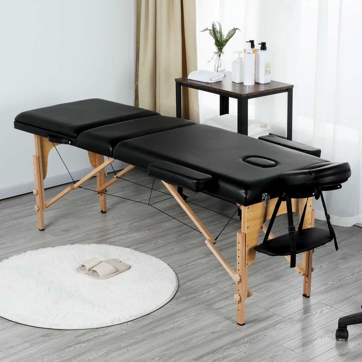 Topeakmart Lash Bed Massage Tables Portable Height Adjustable Salon Bed 3 Folding Face Cradle Couch Tattoo Table Black