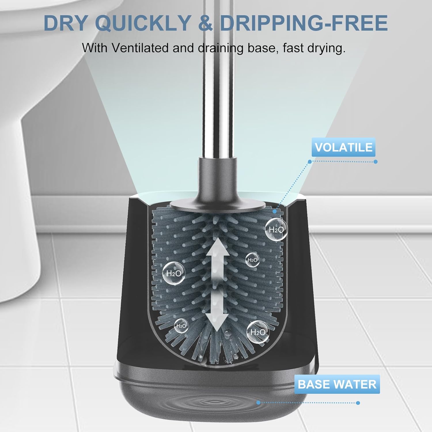 SetSail Silicone Toilet Bowl Brush and Holder Automatic Toilet Brushes for Bathroom with Holder Ventilated Toilet Cleaner Brush for Toilet Scrubber Cleaning - Grey