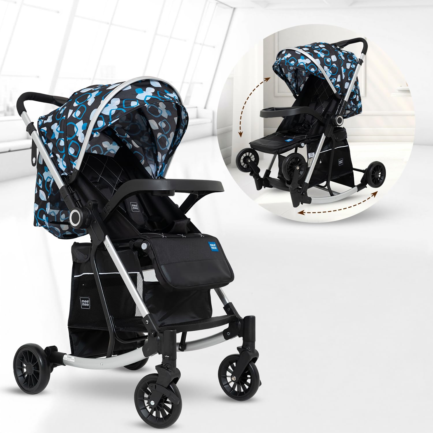 Mee Mee Dream Rocker Baby Stroller | With Rocking Feature For Newborns &Toddlers (0-3 Years) | 5-Point Safety Harness, 3 Adjustable Seat Positions, 360° Swivel Wheels,Reversible Handlebar, Large Storage Basket-image-31