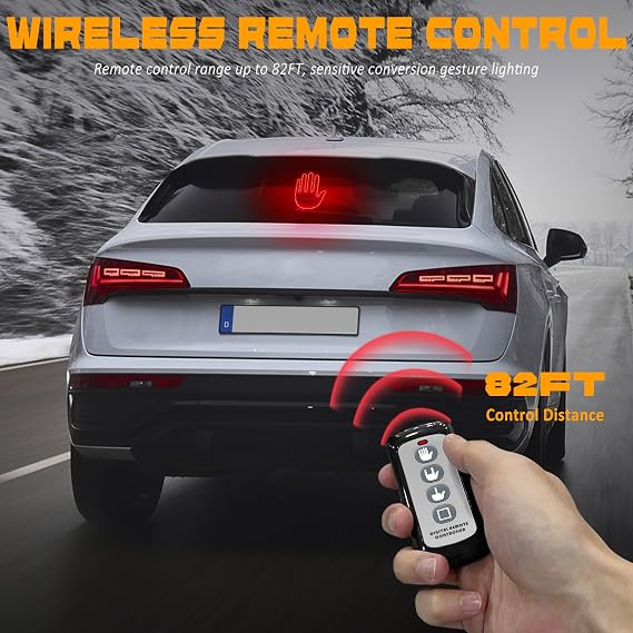 DIBMS Hand Gesture Light with Remote, Red LED Finger Funny Window Sign Light Accessories for Car Truck (Red)