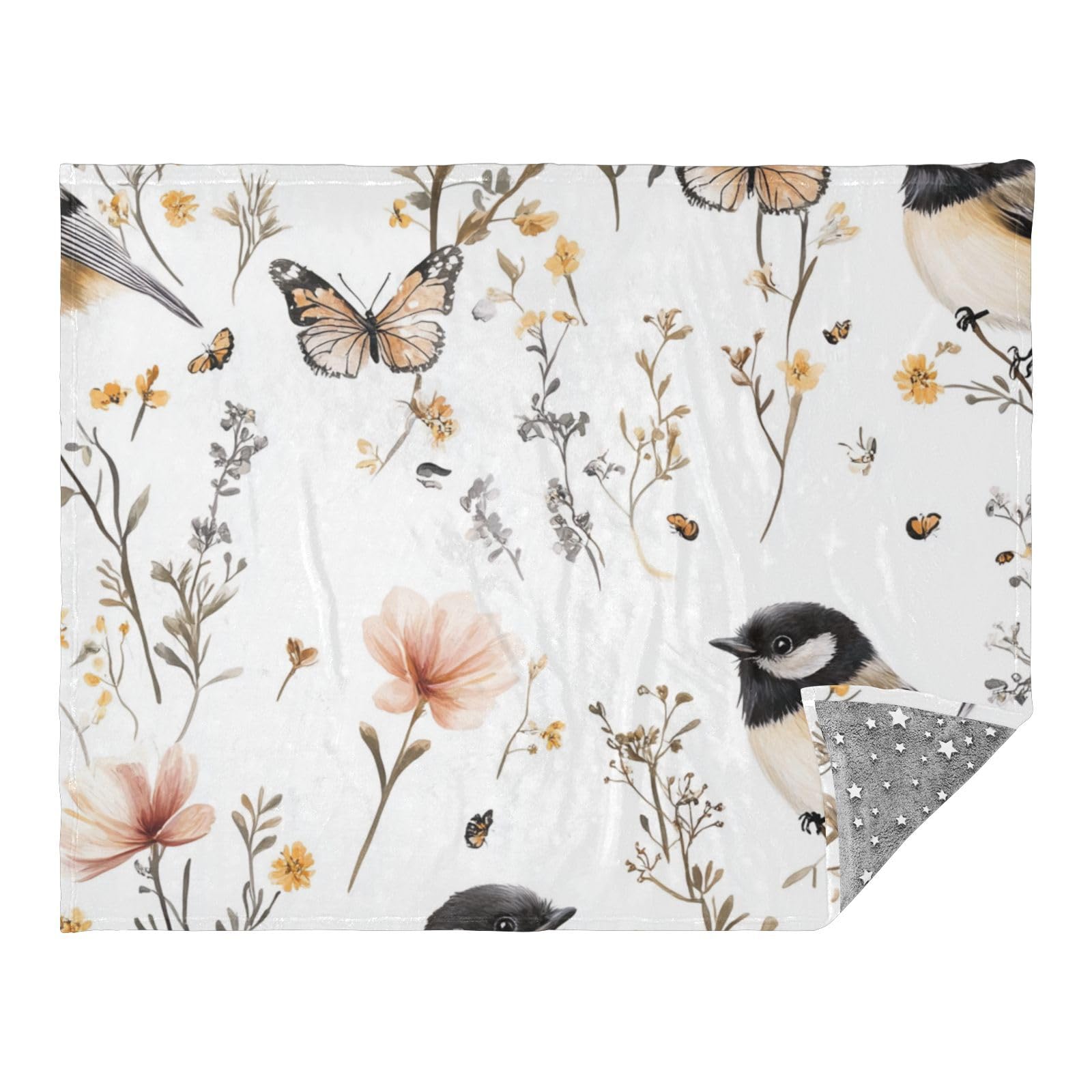 Couverture blanche Sweet Chickadee plaid jeté de lit canapé 127x178 cm