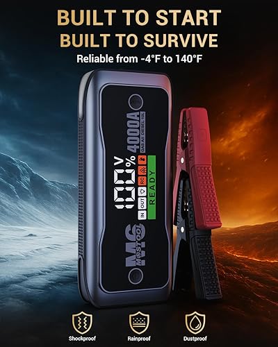 Miniatura 5 de MOSTOOL Arrancador M6 de 4000A con pantalla HD inteligente, caja de salto portátil de 12 V y paquete de refuerzo de batería de automóvil con puerto