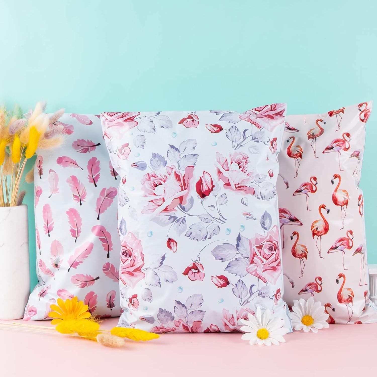 RUSPEPA Poly Mailers 10x13 Shipping Bags 2.3 Mil Variety Pack - Summer, Flamingo, Floral, Feather Printed Self Seal Mailing Envelopes 40 PCS : Office Products