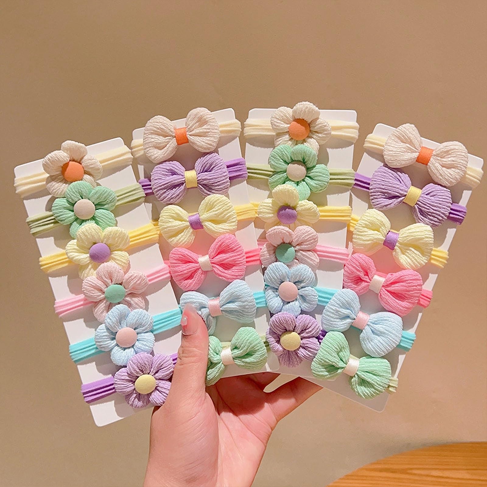 TOYBY Baby Hair Ties with Bows for Toddler,24Pcs No Damage Elastic Nylon Hair Bands for Small Little Girls,Baby Hair Bows Cute Flower Hair Ties Hair Accessories for Girls Kid Children Thick Thin Hair