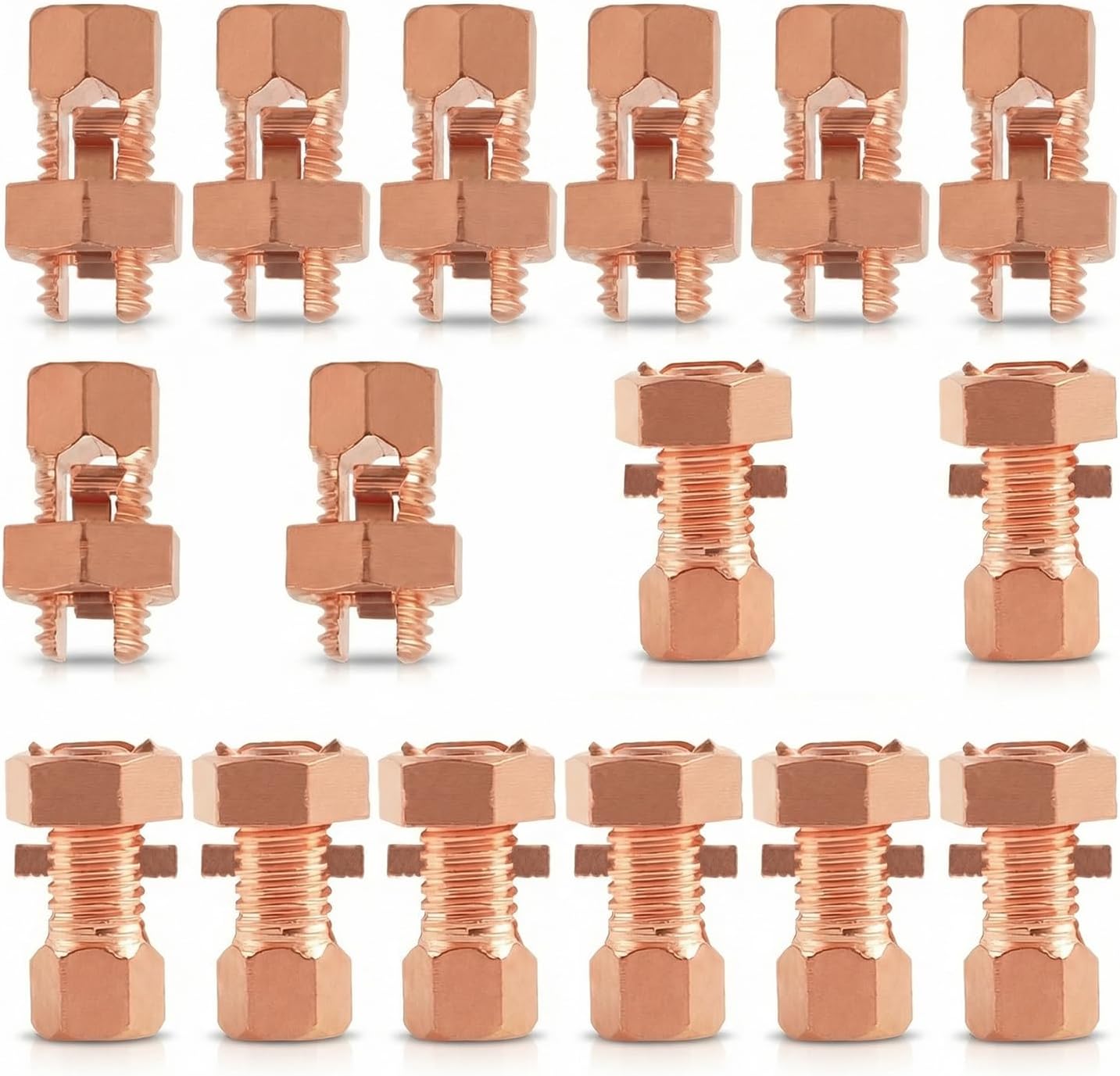 Split Bolt Connectors 16-Pack, Copper Grounding Clamps for 4-8 AWG Wire, Solid Brass Core & Pure Copper Shell for Electric Fence, Solar Panel, Grounding Applications (TJ16)
