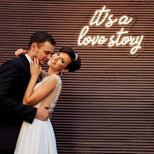Miniatura 7 de Letrero de neón con texto en inglés "It's a Love Story", con luz LED USB blanca para dormitorio, estético, cumpleaños, boda, fiesta, regalo, novio,