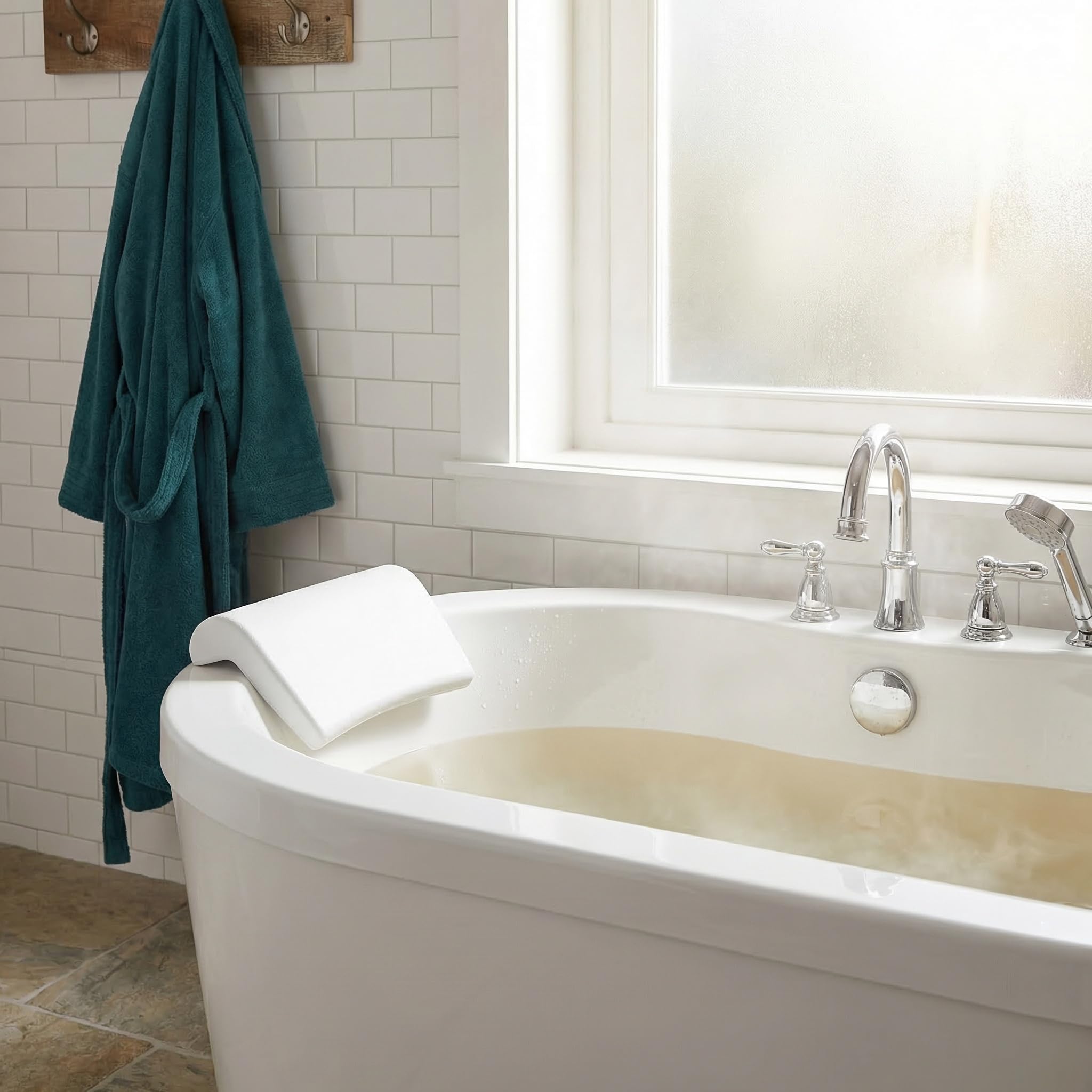 Cuscino Design Confortevole ed Ecologico in Pu Bianco Ventose, Facile da Installare per Supporto Collo per da Bagno e Relax in Casa