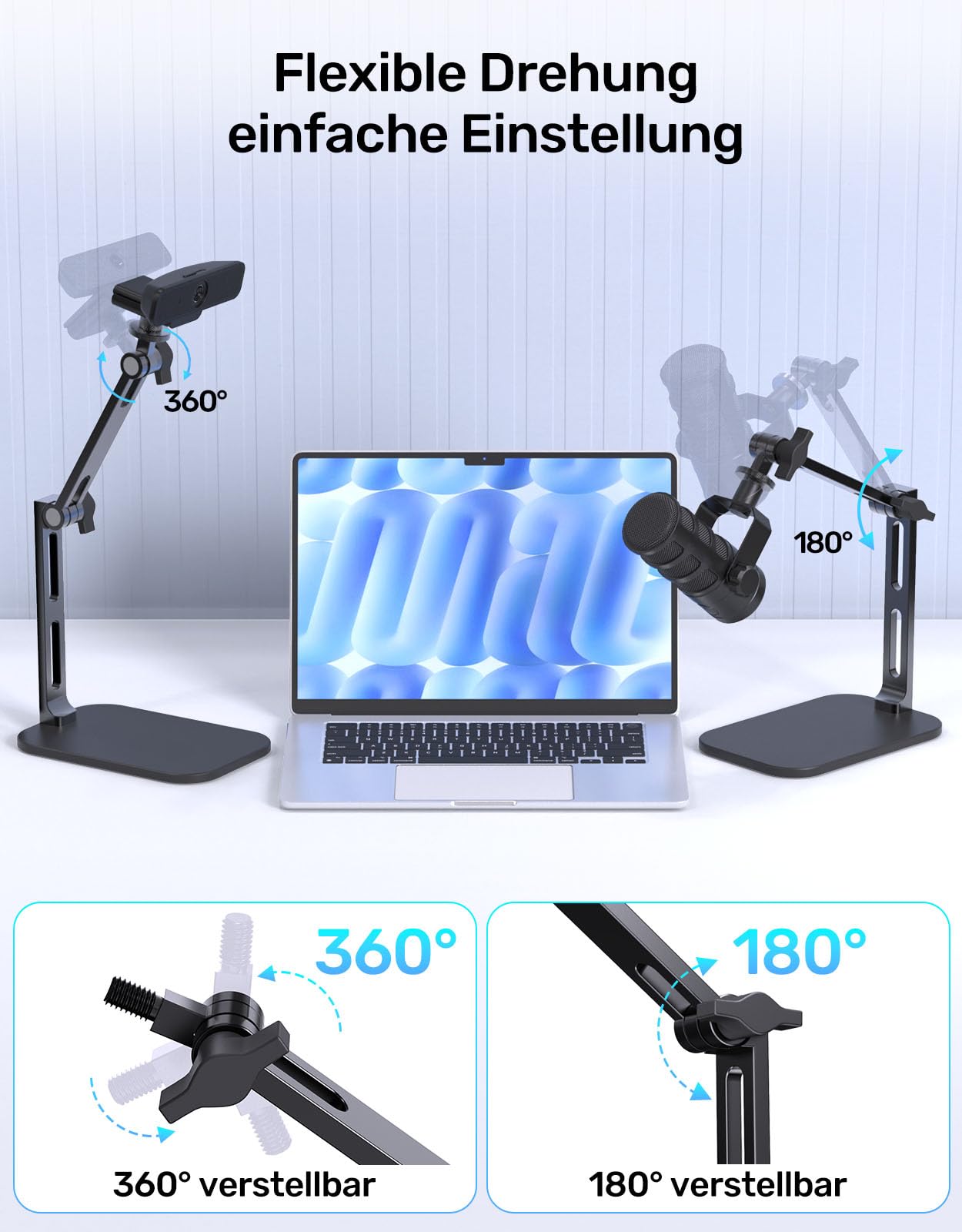 Heavy-Duty Desk Mic Stand,Studio-Arm für Mikrofone Verstellbarer Arm mit Schwerem Sockel (Maximale Belastung 1,2KG) Robuster Mikrofonständer für den Schreibtisch, Kompatibel mit Rode Podmic