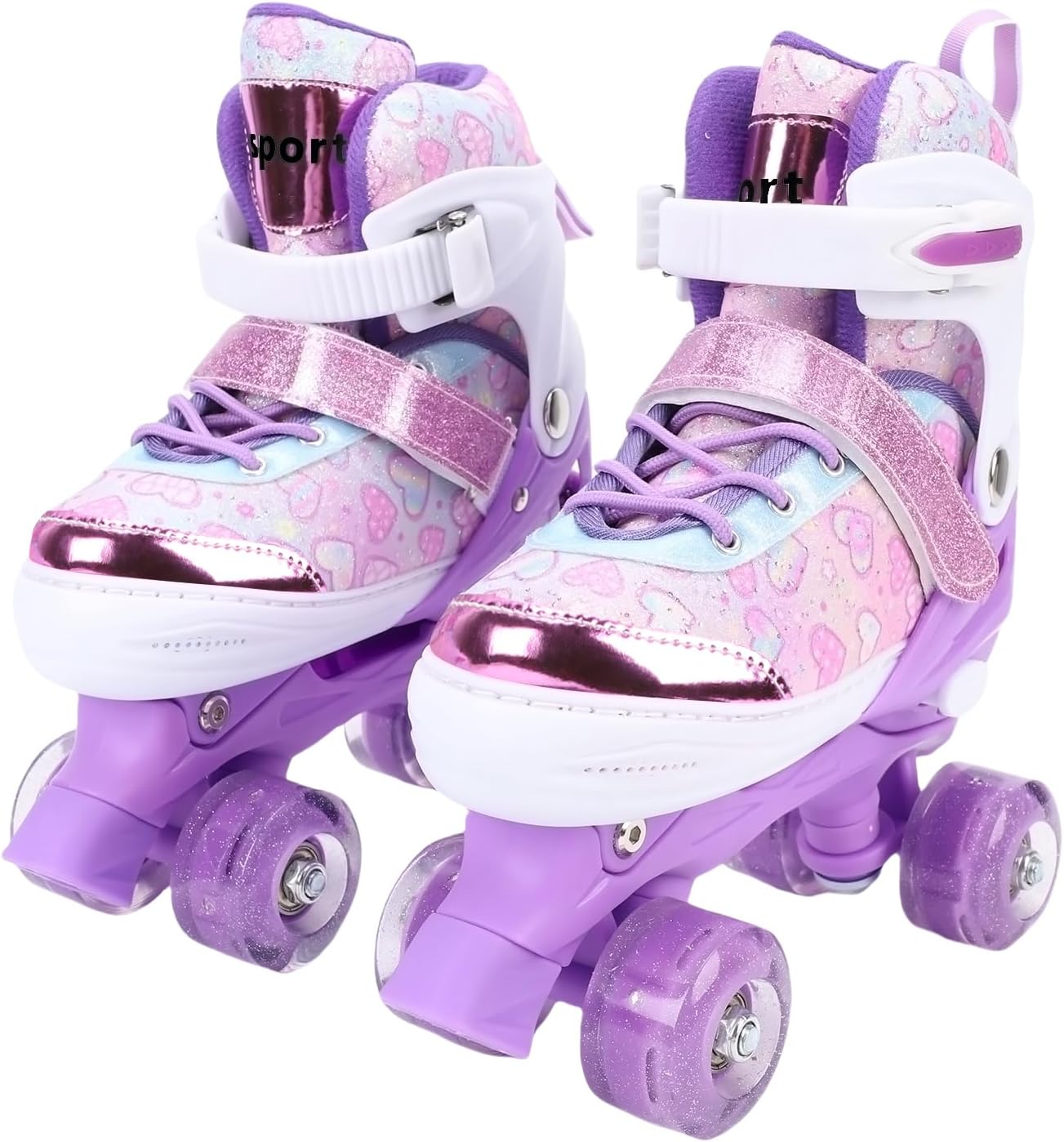 Focket Roller Skates, 3 Size Adjustable Quad Skates Light Up Wheels with Triple Safety Protection for Kids Ages 6-12 Toddlers Youth