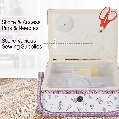 Miniatura 3 de OFERTA BLACK FRIDAY Gran organizador de cesta de costura con Kit completo de costura y accesorios incluidos  Cesta de costura de madera con bandeja