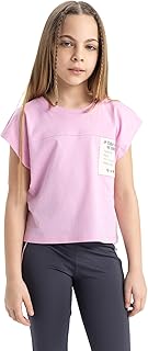 تيشرت منسوج قصير بقصة ضيقة وأكمام قصيرة للبنات من ديفاكتو، موديل C4507A8