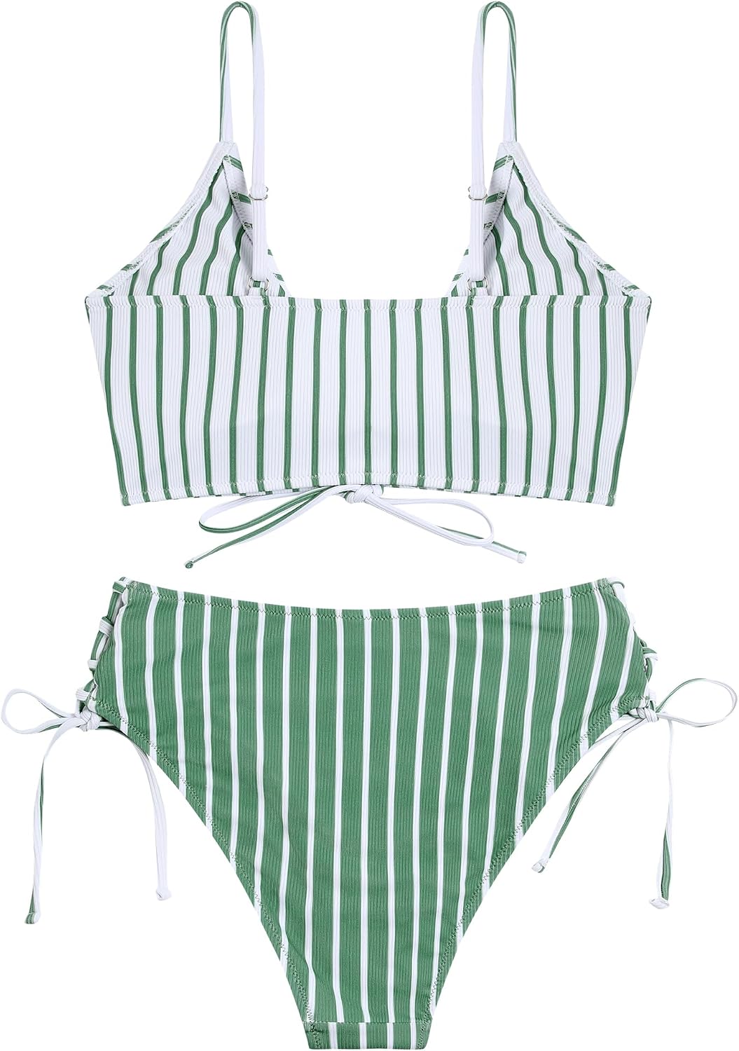 ZAFUL Women V Neck Bikini Set Ruched Tie Front High Waisted Floral Print Ribbed 2 Piece Bathing Suit Swimsuits