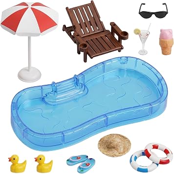 Pack of 12 Beach Micro Landscape Miniature Decoration Beach Miniature Accessories 112 Gnome Accessories Dollhouse Beach Chair Swimming Pool Swimming Rings More for DIY Garden Beach