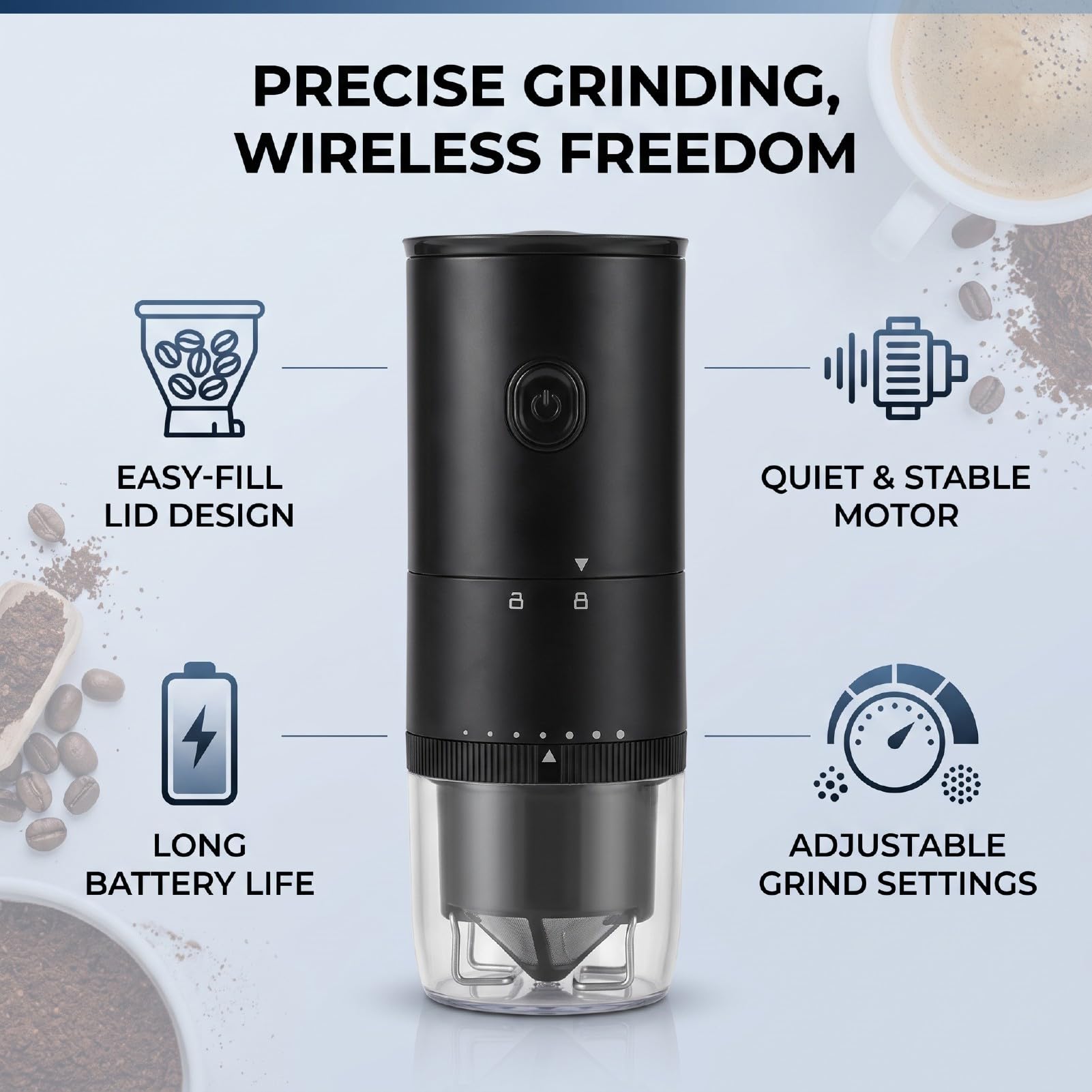 Molino de Café Eléctrico, Tapa Extraíble, Capacidad para 25 Tazas, for