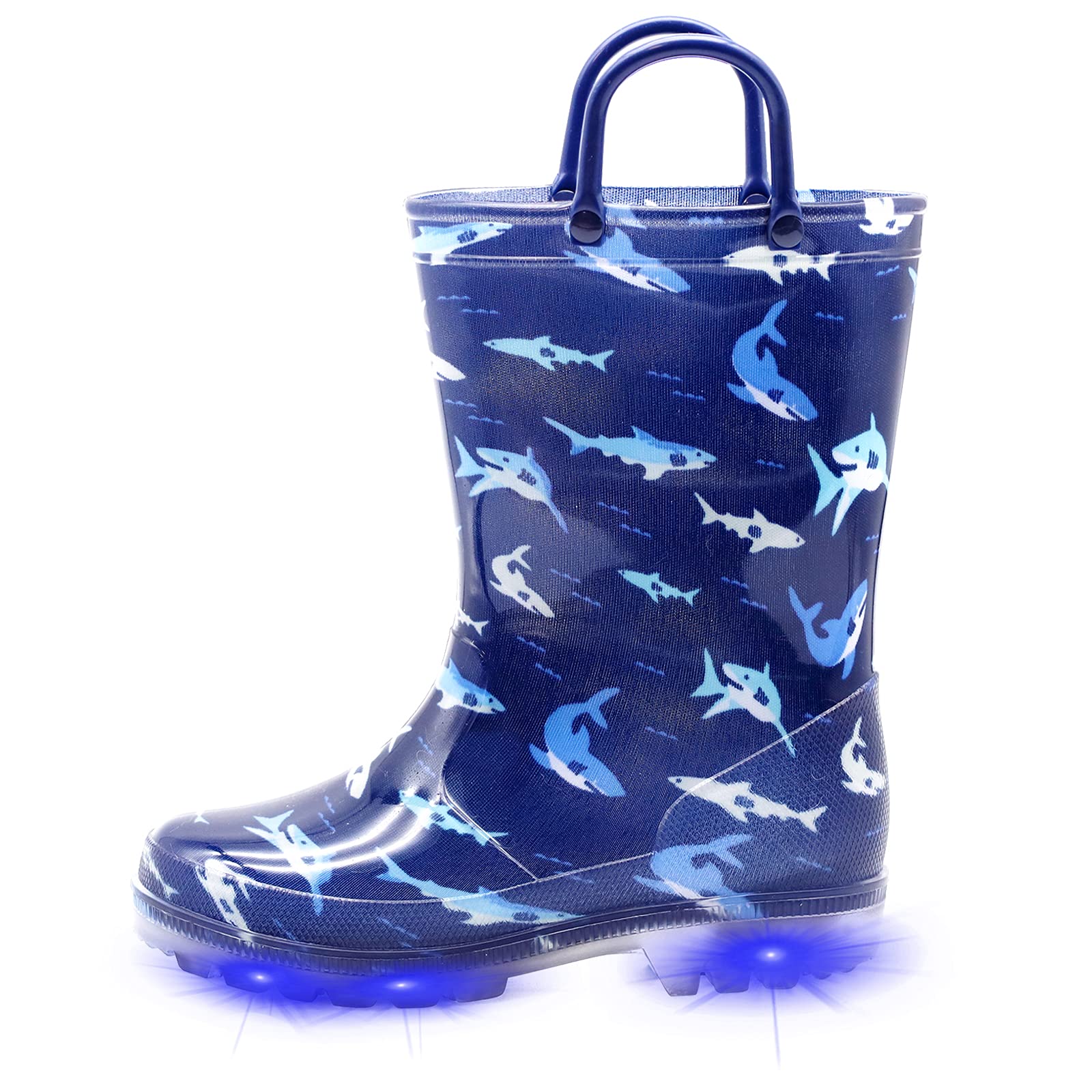 Toddler-Kids Rain Boots, Waterproof Light Up Rain Boots, Glitter Rain Shoes with Handles for Girls and Boys