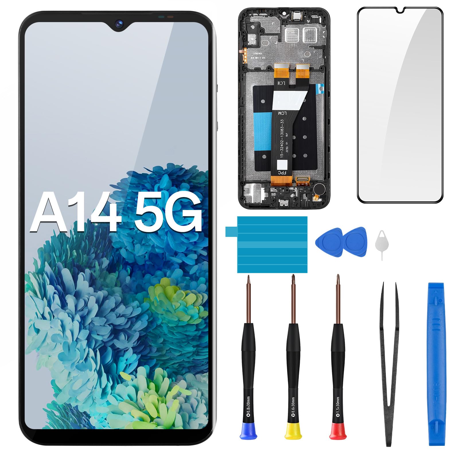 BESJMYT for Samsung Galaxy A14 5G Screen Replacement A14 5G LCD Display Touch Digitizer Full Assembly with Frame Side Button Ear Speaker Vibration