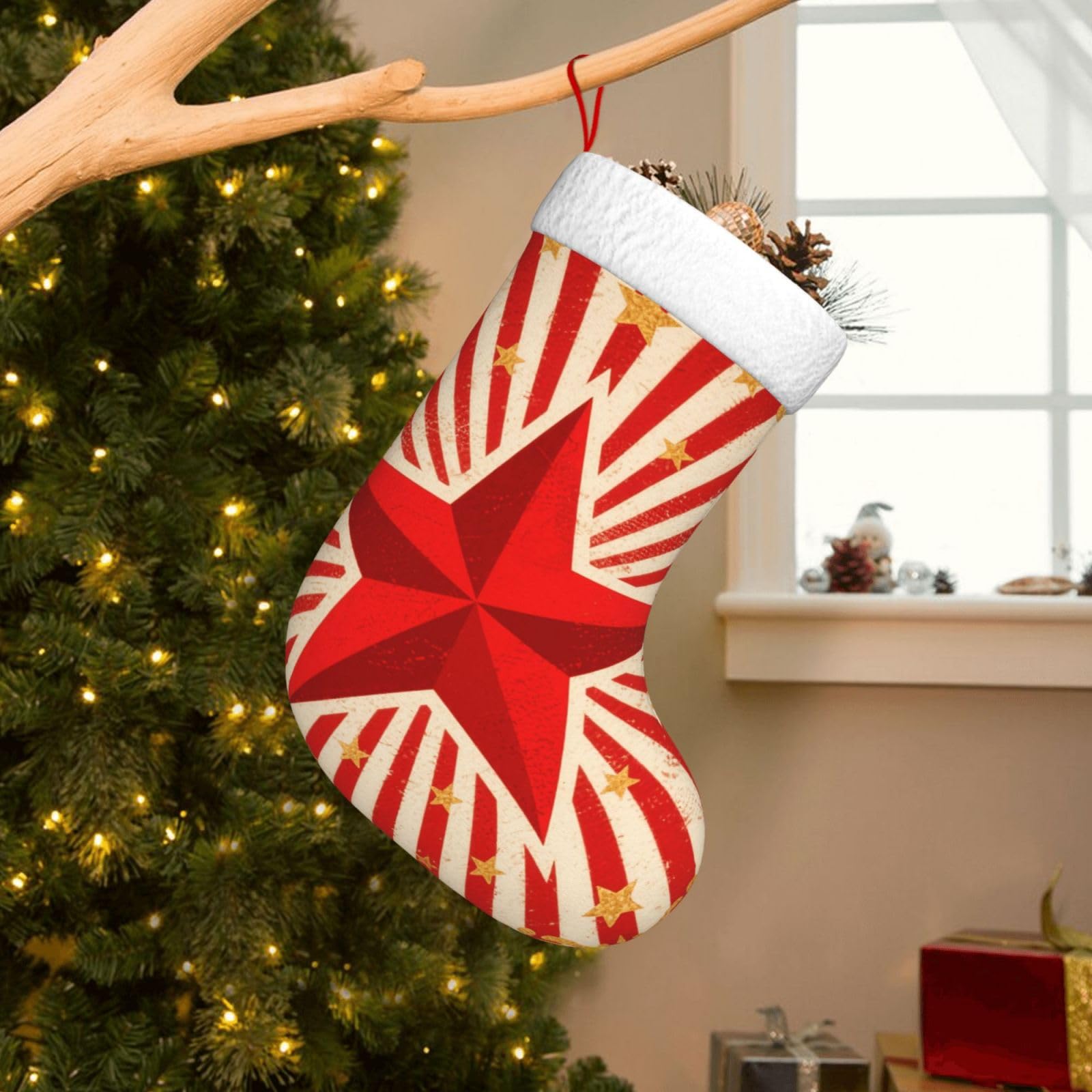 Velvet Christmas Stockings 17.7 Inch, Vintage Circus Background Xmas Stocking with Soft Cuff,Classic Personalized Christmas Tree Decoration for Family Holiday New Year Party Supplies