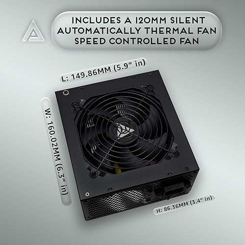 Miniatura 5 de Apevia SPIRIT600W Spirit 600W ATX Fuente de alimentación con ventilador de 4.724 in controlado térmicamente automáticamente, interruptor de 115/230