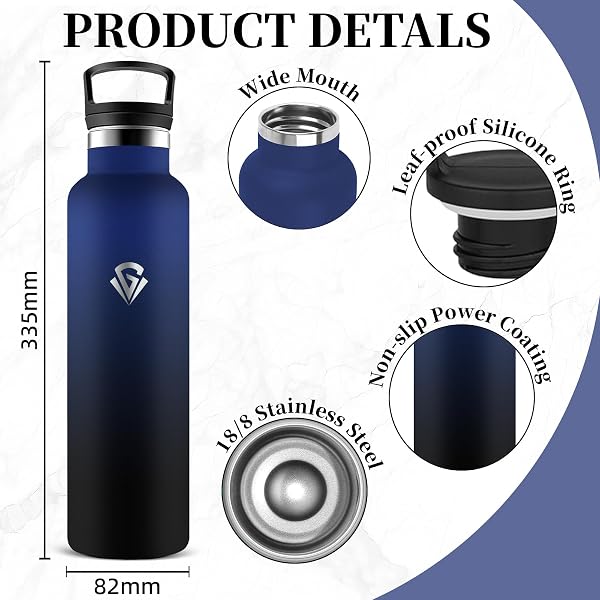 Mujigaga Borraccia Termica 1 litro, Senza Perdite Borracce Termiche Senza BPA, Borraccia Palestra Acciaio Inox, Bottiglia Termiche con Cannuccia per Viaggio, Palestra, Ufficio - 2