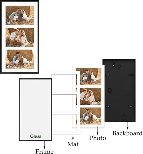 Miniatura 3 de Frametory - Marco de fotos de aluminio para collage de 8.5 x 16.3 pulgadas - Muestra imágenes de 5 x 7 con 3 aberturas - Parte delantera de vidrio