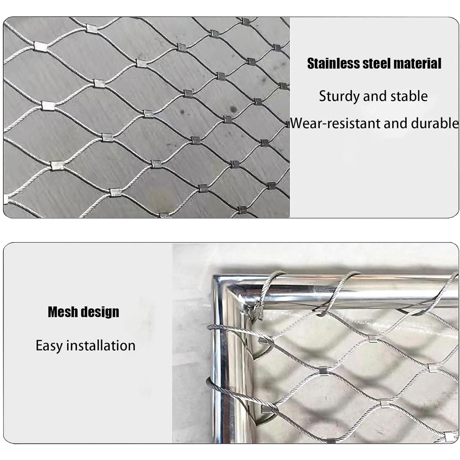 Inoxidable Malla de Cable, Red de Seguridad para Balcones | Mallas de Tamaño Uniforme para Vallas de Jaula, Balcones, Escaleras, Colegios y Exteriores(0.6x9m/1.97x29.52ft)