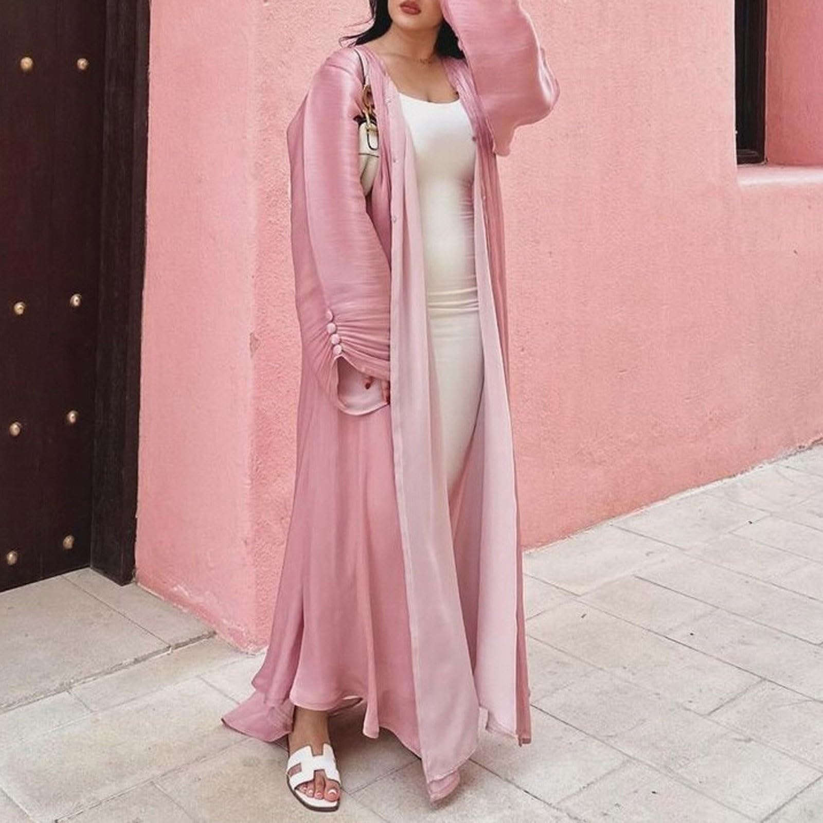Robes Musulmanes Femme Ouverte Cardigan Islamique Abaya Robes Coton Doux Robe de Musulmane Pleine Longueur Robes de Arabe Moyen-Orient Ramadan Kaftan de Dubaï Vetement De Priere pour Femmes