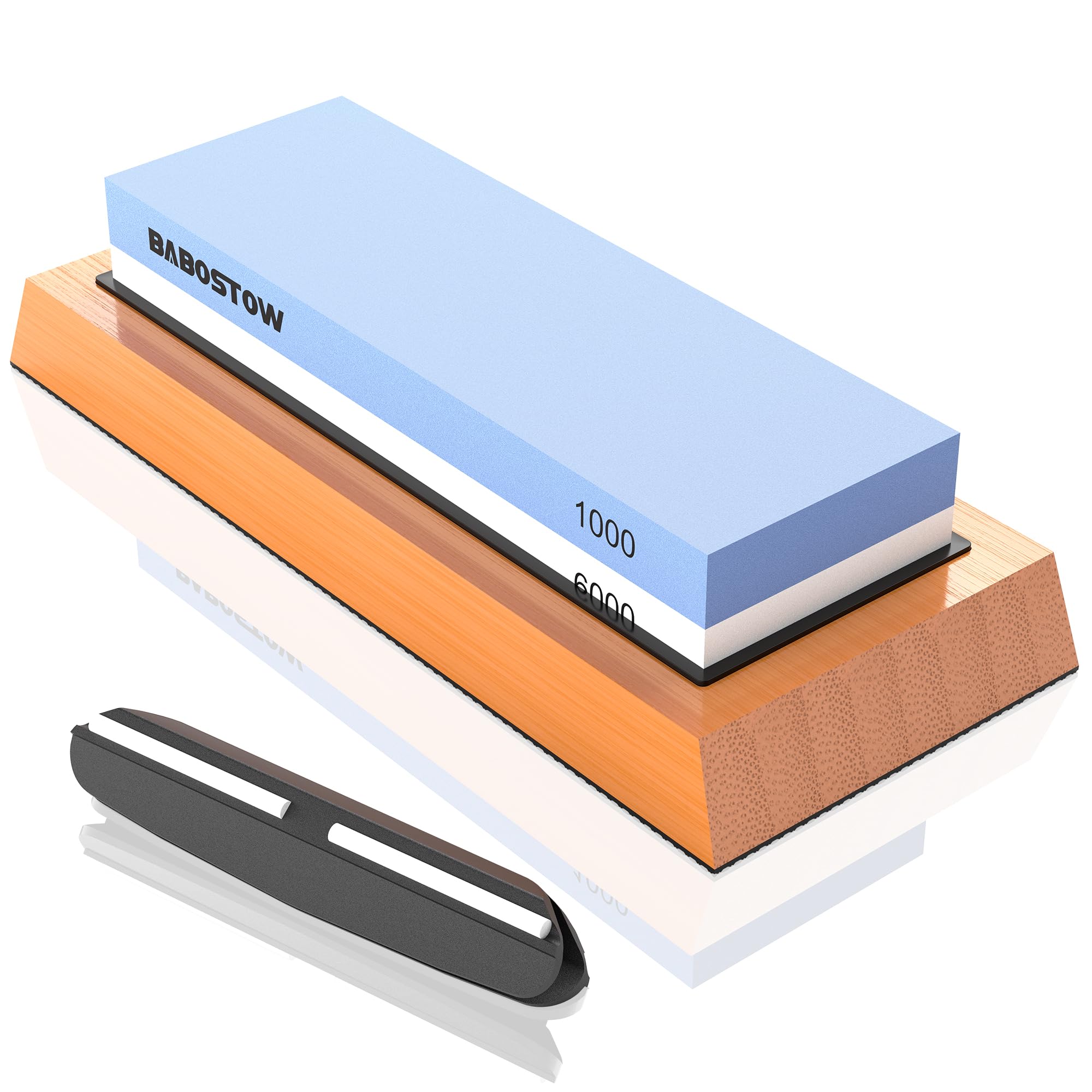 Photo 1 of BABOSTOW Premium Whetstone Knife Sharpening Stone 2 Side Grit 1000/6000 Waterstone- Whetstone Knife Sharpener & Honing Stones - NonSlip Bamboo Base & Angle Guide