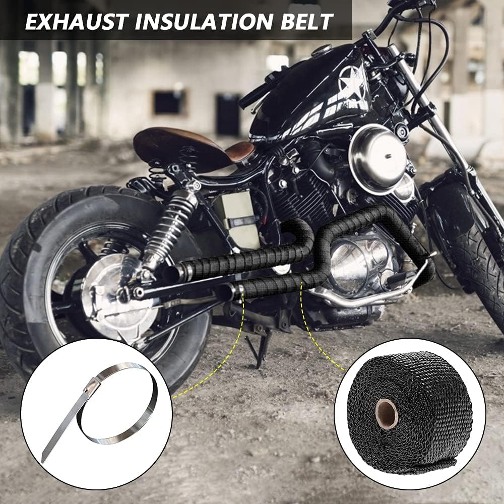Bande Isolante Échappement 15m - Résiste 600°C - Pour Moto, Voiture - Avec Attaches Acier