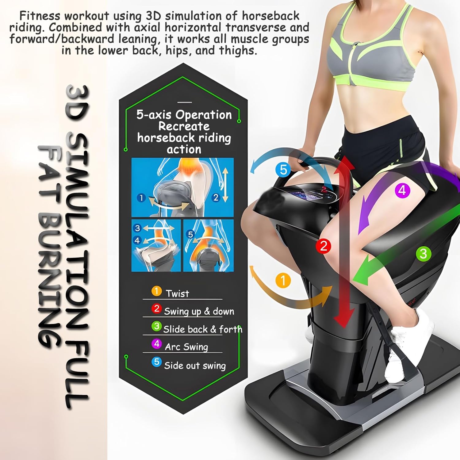 110V Electric Horse Riding Machine Horse Riding Abdominal Exercise Machine Indoor Fitness Equipment with 20-Speed Vibration Speed Adjustment and Safety Switch
