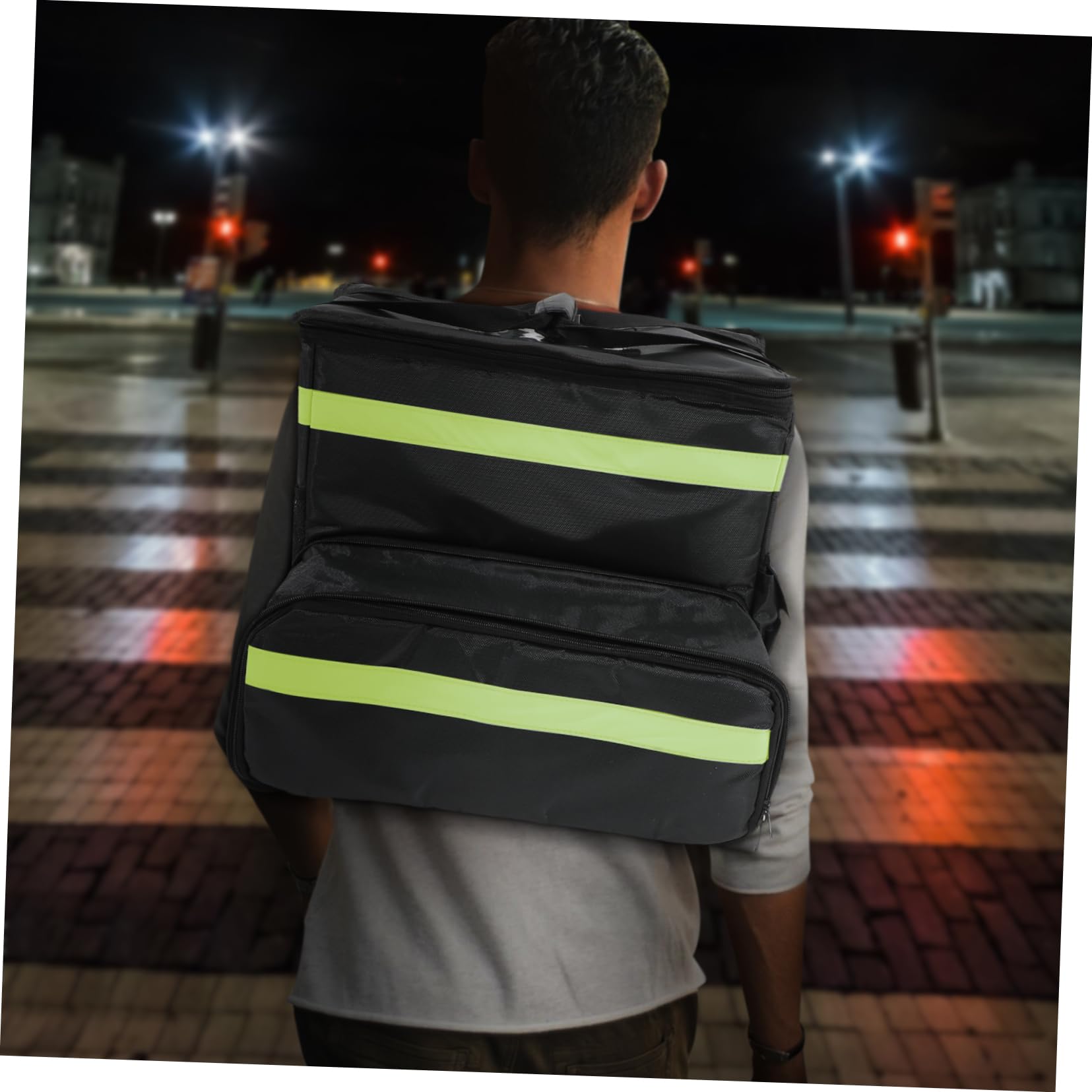 GLEAVI Mochila Térmica para Reparto de Comida, Oxford Negro | Gran Capacidad, Bolsillo Frontal Ampliable, Tiras Reflectantes, Retención de Temperatura y Visibilidad