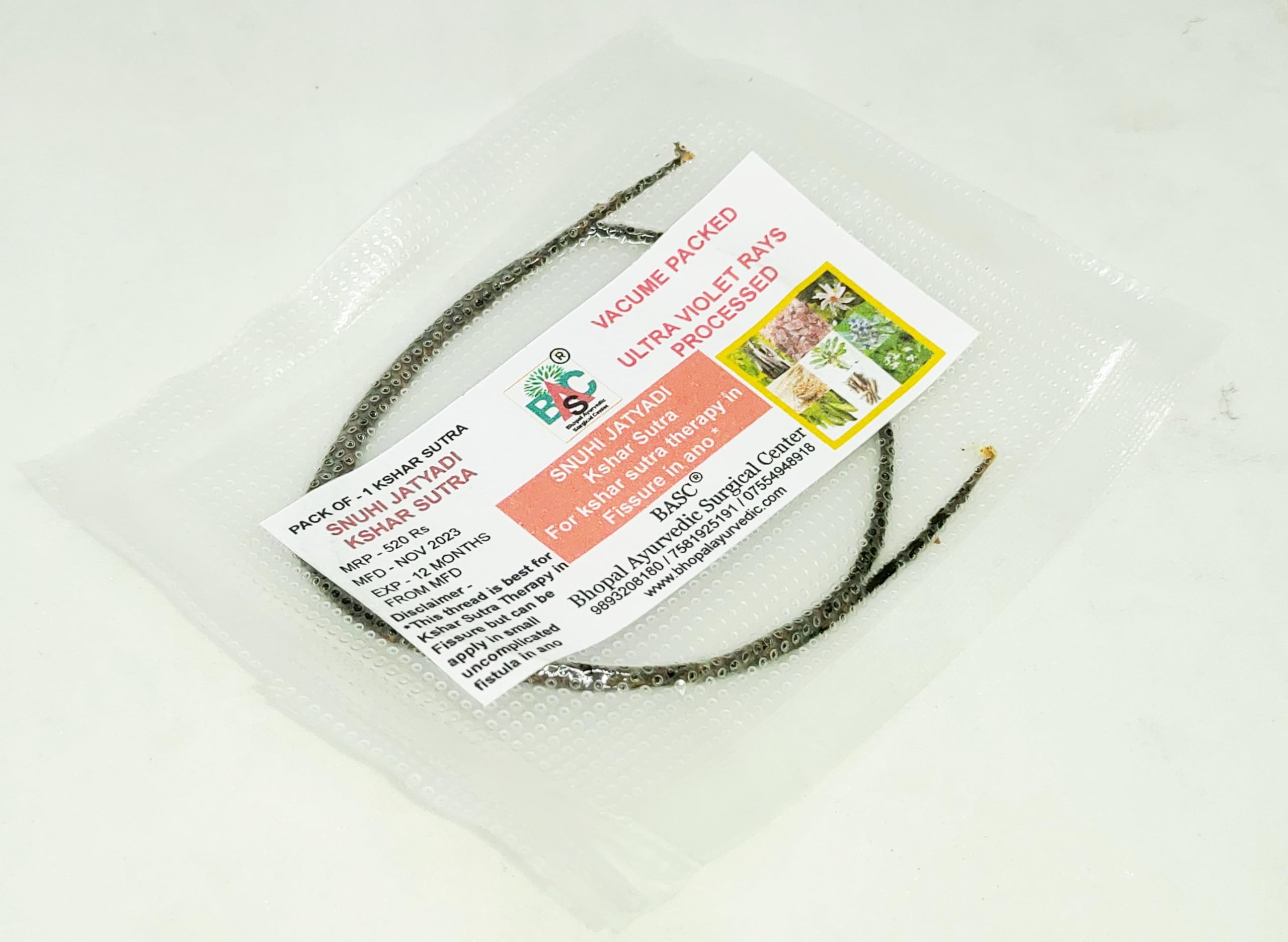 Sponsored Ad - BASC Bhopal Ayurvedic Surgical Center Kshar Sutra (Snuhi Jatyadi Kshar Sutra) pack of 1 (Good For Fissure and Small Fistulas)