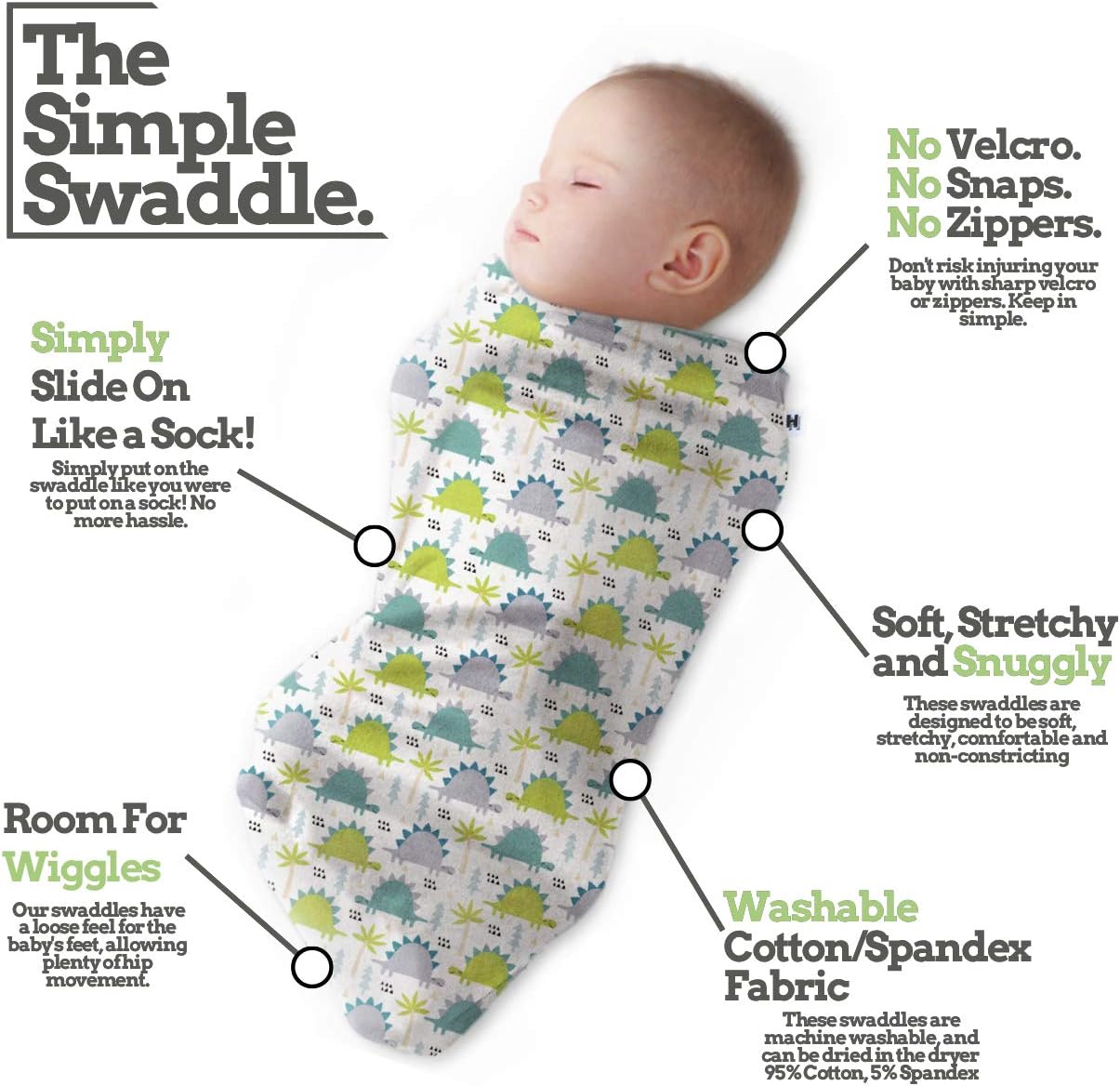 Henry Hunter Baby Swaddle Sack | The Simple Swaddle | Soft Stretchy Cotton Swaddles for Newborns | Baby Swaddles 0-3 Months, Swaddle Blankets for Baby Boy, Pack of 3, Dinosaur | Shark | Light Heather - Image 2