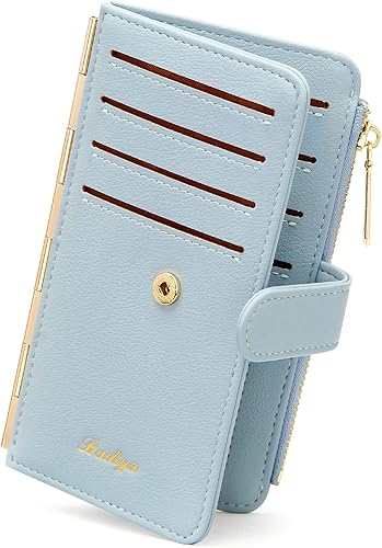 Miniatura 8 de Badiya Tarjetero de crédito para mujer, con bloqueo RFID, delgada, plegable, con bolsillo con cremallera y 3 ventanas para identificación