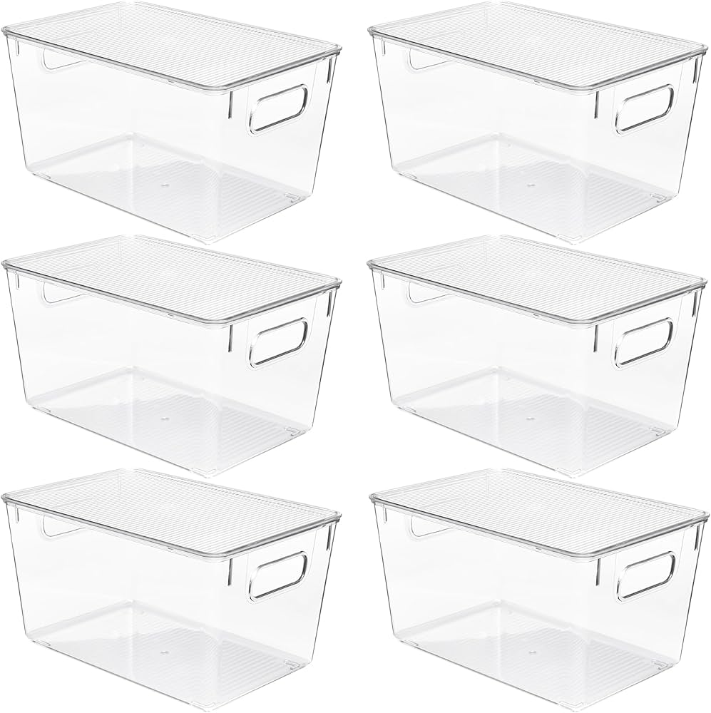 Vtopmart 6 Pack Clear Stackable Storage Bins with Lids, Large Plastic Containers with Handle for Pantry Organizer and Storage,Perfect for Kitchen,Fridge,Cabinet, Closet,Bathroom Organization