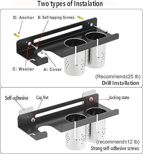 Miniatura 3 de Soporte de pared para secador de pelo para estante de baño, 2 niveles organizadores de baño para secador de pelo supersónico Dyson, soporte para