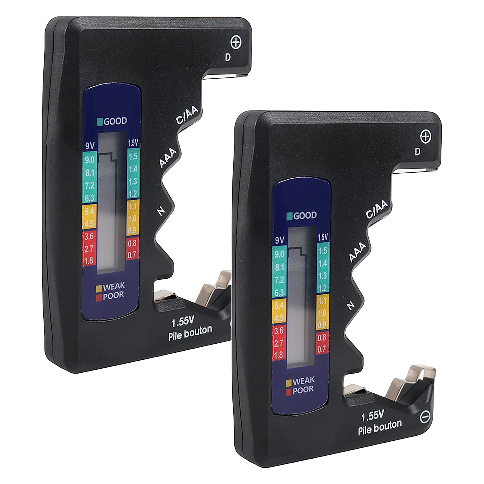 2pcs BT-886 Battery Tester Checker BatteryTester for Battery C D 9V AA AAA 1.5V (Black)