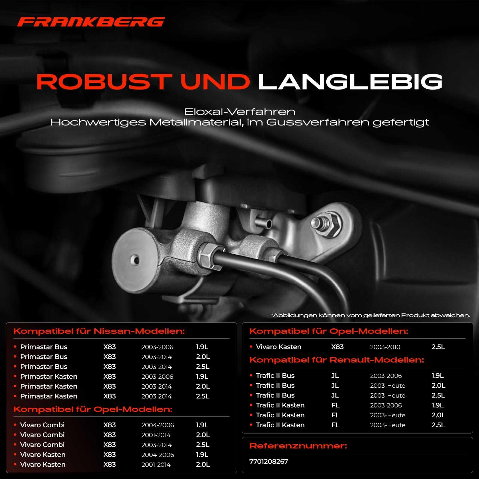 Frankberg Hauptbremszylinder Kompatibel mit Vivaro A E7 X83 2001-2014 Vivaro J7 F7 2001-2014 Trafic II JL FL EL 2001-2022 Primastar X83 2002-2014 Replace# 7701208267