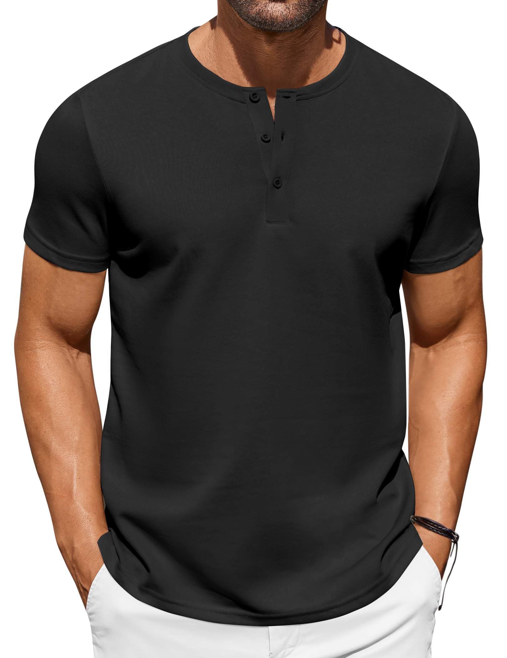 COOFANDY Men's Casual Henley T-Shirts Summer Short Sleeve Cotton Shirts Basic Button Tee Tops