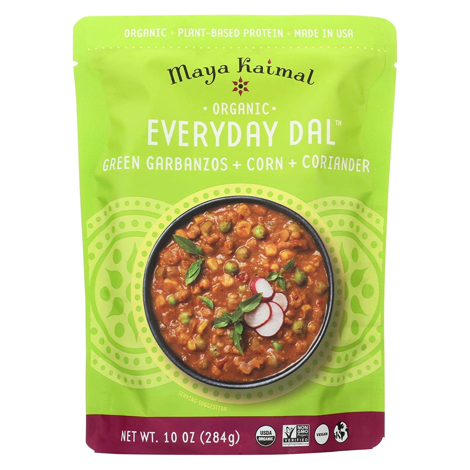 Maya Kaimal, Organic Everyday Dal, Green Garbanzos + Corn + Coriander, No Artificial Ingredients GMO Free Kosher 95%, 10 oz, Pack of 6USDA Organic