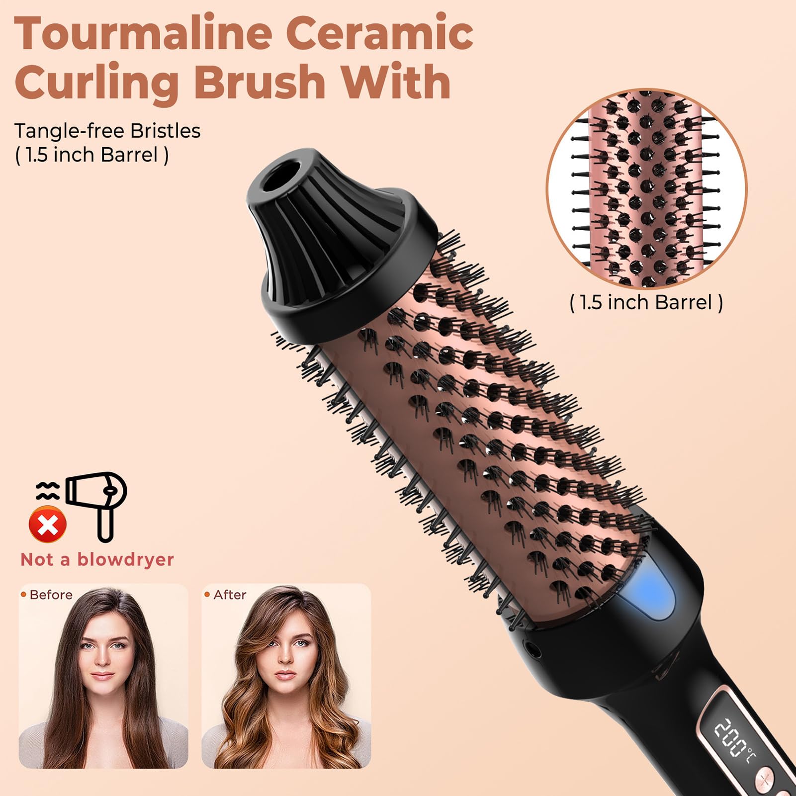 Spazzola Per Capelli Ricci - Spazzola Arricciacapelli Rotonda Riscaldata | Piastra Styler Temperatura Regolabile Pettine Styling Riscaldamento Rapido per Capelli Asciugatura Styling