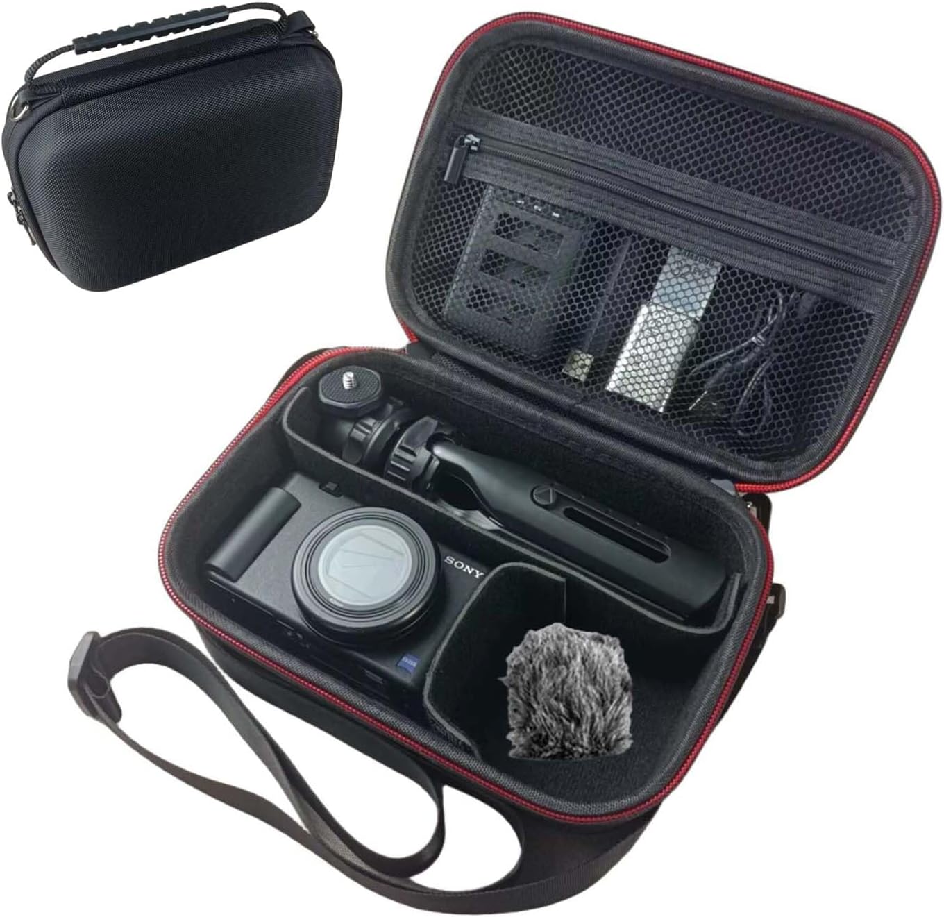 Hard Travel Case for Sony ZV-1F / ZV-1 / ZV-1 II Digital Camera, Black EVA Protective Carrying Case with Shoulder Strap, Mesh Pocket for Vlogger Accessories,Only Case