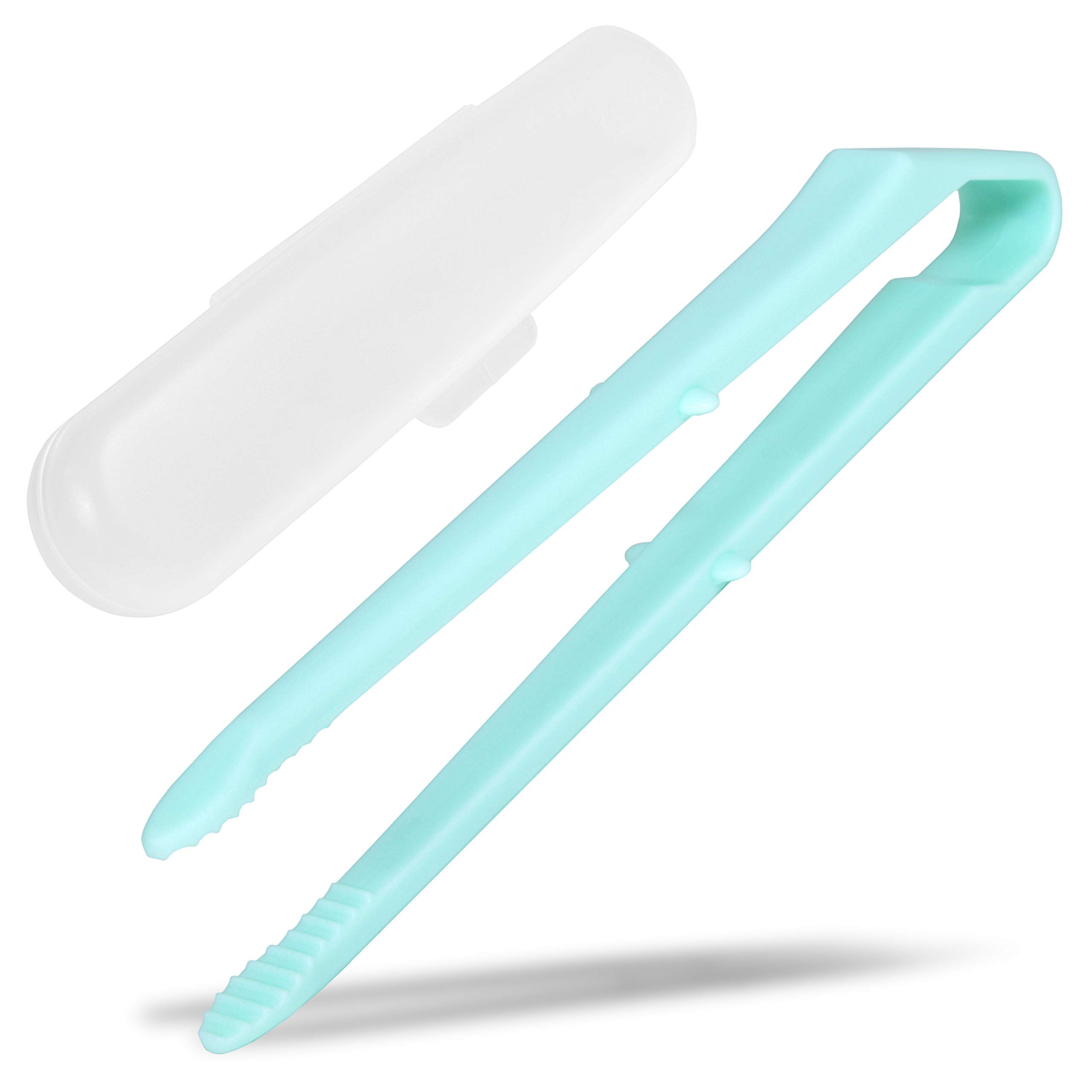 Seki Japan Chip Tong, 5.5 inch Mini Snack Food Tong Light Blue Plastic Body Serrated Tips with Case for Potato Chip Sweets Cookie Nuts Popcorn-image-0